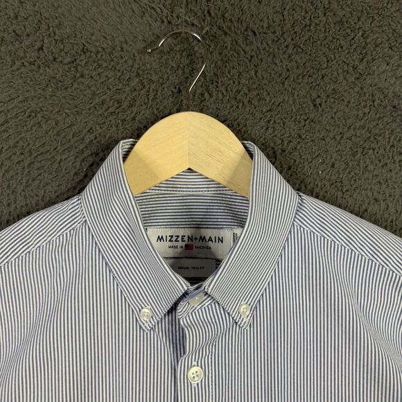Mizzen+Main Shirt Mens Medium Blue Short Sleeve Button Down Trim Fit Stretch - Picture 3 of 13
